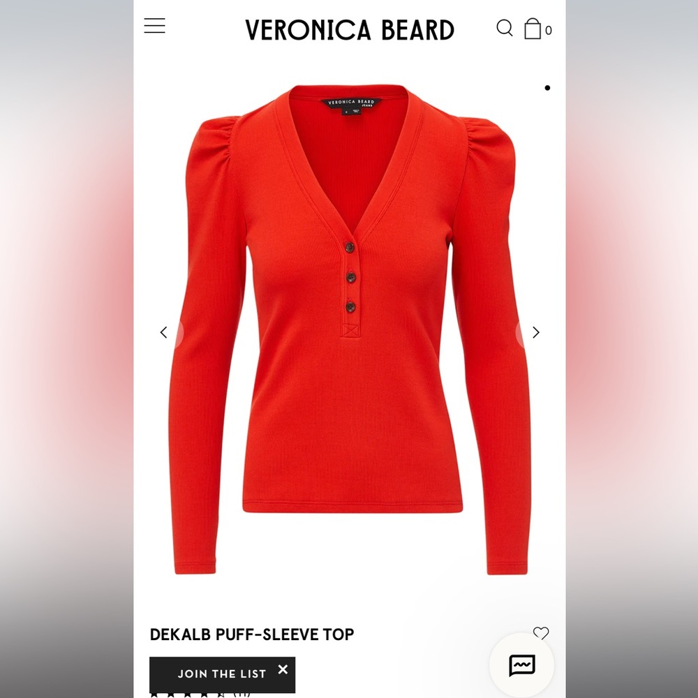 NEW VERONICA BEARD dekalb top in flame red. Made from stretch cotton.